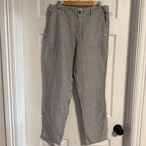 Striped Navy and White Linen/Cotton Pants